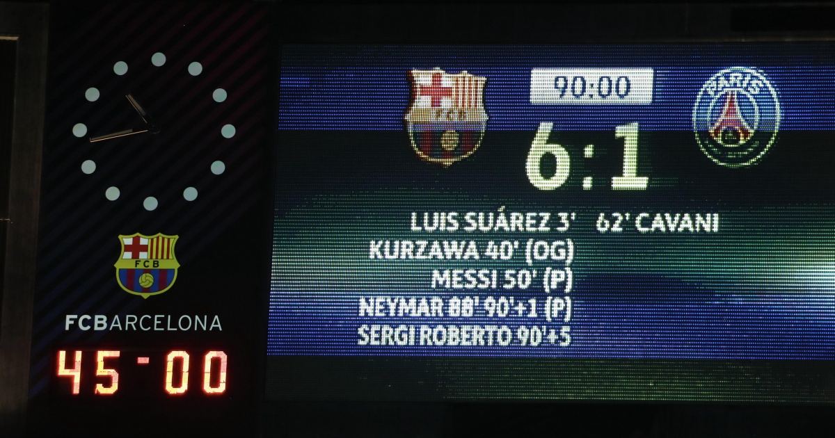 Tabellone Barcellona-PSG 6-1